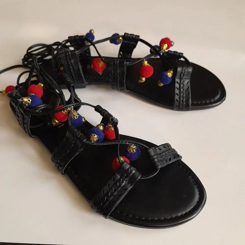 Madden Girl Women's Baliee Flat Sandal, Black Paris, 7.5 US ok